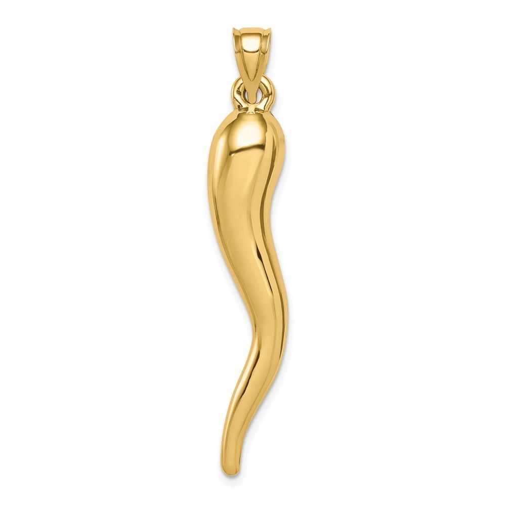 14k Yellow Gold Hollow 3D Italian Horn Cornicello Necklace Charm Pendant x mm